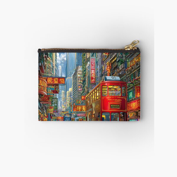 Item preview, Travel poster of Hong Kong Tram Scene in City Streets designed and sold by Artessie.