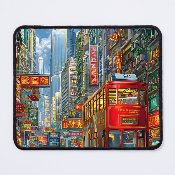 Item preview, Travel poster of Hong Kong Tram Scene in City Streets designed and sold by Artessie.