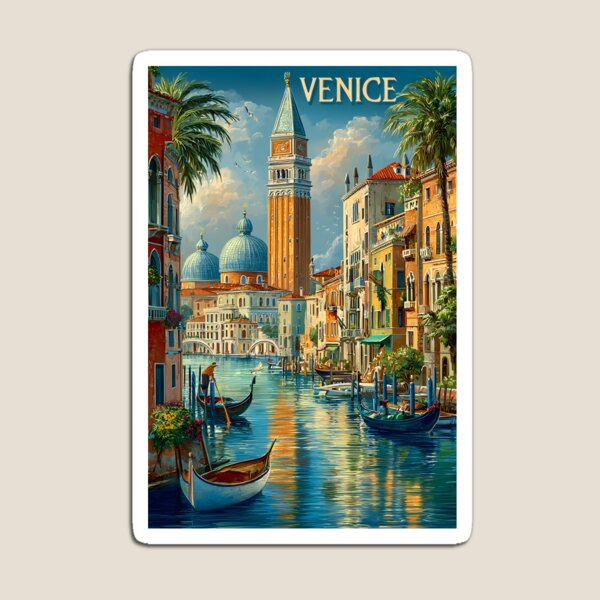Aperçu de l'œuvre Affiche de voyage des canaux et de l'architecture historique de Venise créée et vendue par Artessie.