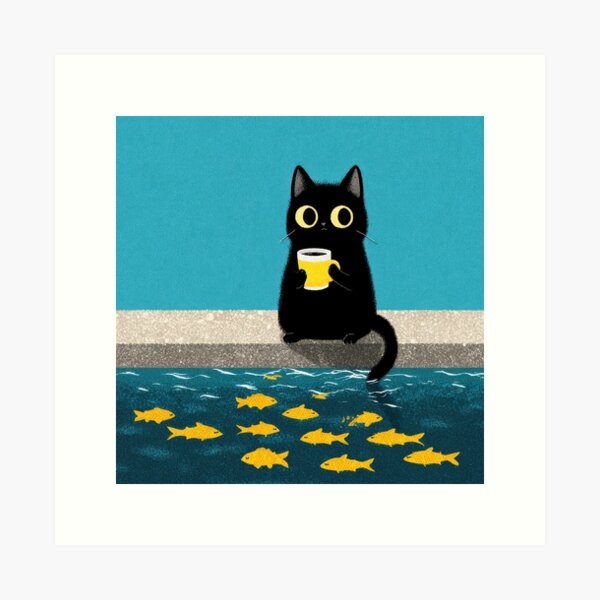 Item preview, Gatos, café, peces amarillos y aguas tranquilas designed and sold by Tenalxp.