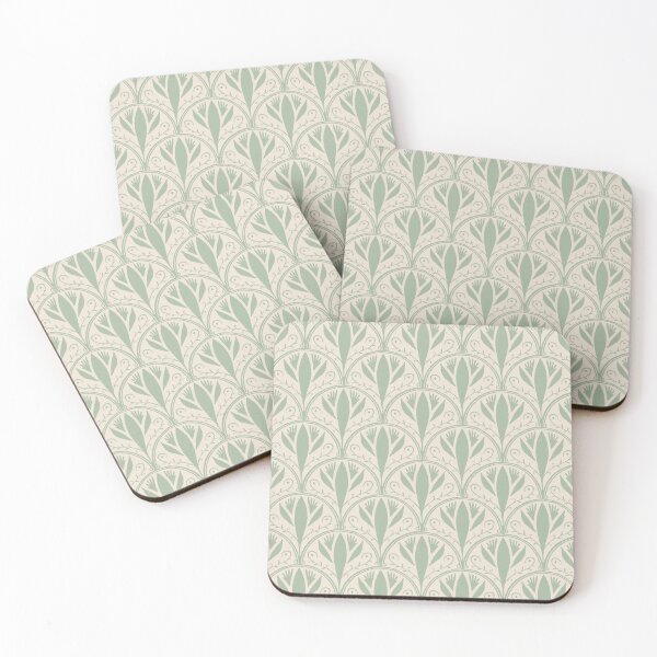 Item preview, Sage Green & Warm White Scallop Tile Pattern – Andalusian Azulejo-Inspired Oil Pastel Design designed and sold by Millefolia Design .