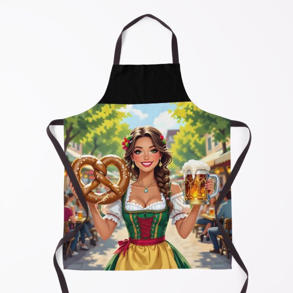 Item preview, Dirndl Girl with beer and pretzel– Bavarian Celebration Art designed and sold by EmeraldeaArt.