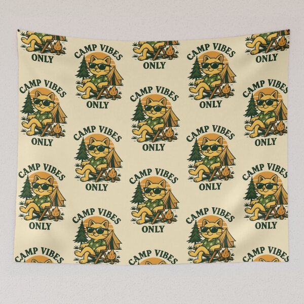 Item preview, Camp Vibes Only – Cute Kitten Camping Design designed and sold by PrintandJoy.