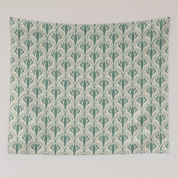 Item preview, Dusty Teal & Warm White Scallop Tile Pattern – Andalusian Azulejo-Inspired Oil Pastel Design designed and sold by Millefolia Design .