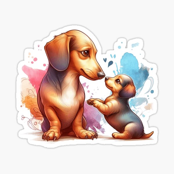 Item preview, Cute dachshund mom and puppy watercolor art designed and sold by BigBlueArt.
