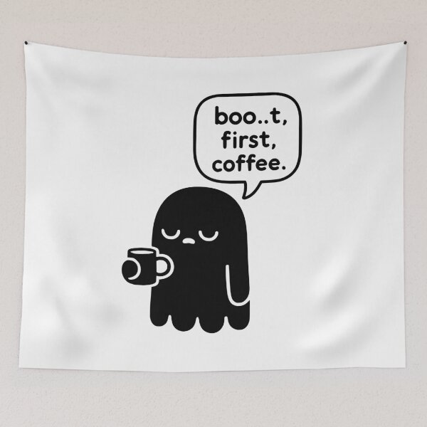 Item preview, Ghost with coffee – Halloween meets morning grouch designed and sold by nkhookysun.