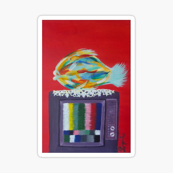 Item preview, Vintage Romanian TV Room – Domestic Heritage / The Glass Fish (Acrylic Painting) designed and sold by PaintThatSheep.