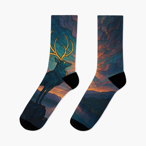Item preview, Ethereal Stag Guardian Sunset Art Print designed and sold by AetherLightArt.
