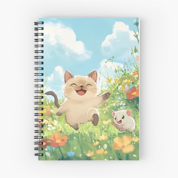 Item preview, Playful Siamese Cat and Hamster Running in Flower Field – Joyful Animal Illustration designed and sold by LOVE ART DESIGNS .