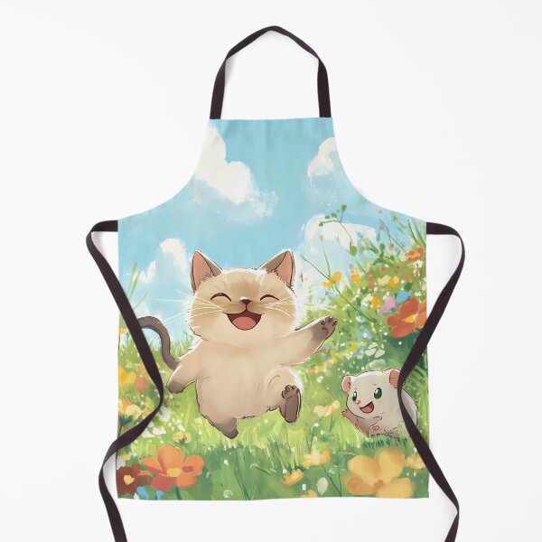 Item preview, Playful Siamese Cat and Hamster Running in Flower Field – Joyful Animal Illustration designed and sold by LOVE ART DESIGNS .