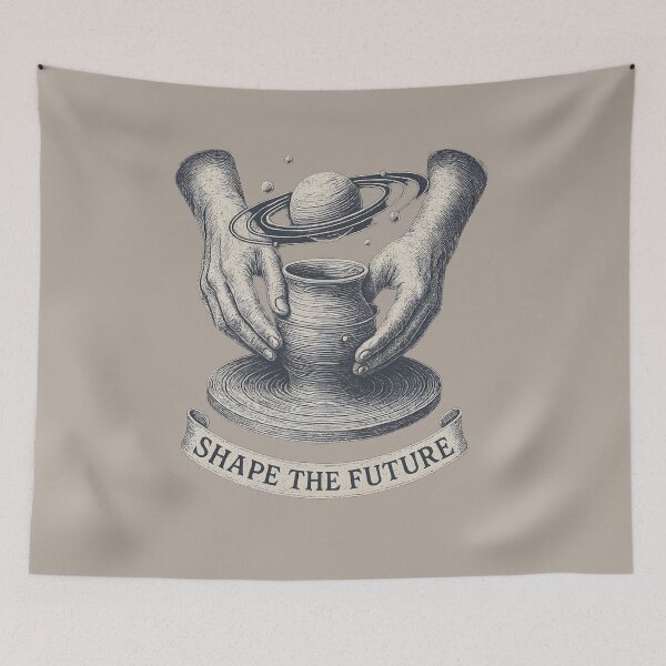 Item preview, Shape the Future: Pottery Hands Molding Cosmos Illustration designed and sold by Shoot-The-Moon.