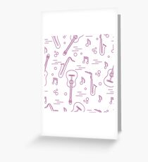 Seamless pattern with saxophones, notes, guitars. Greeting Card