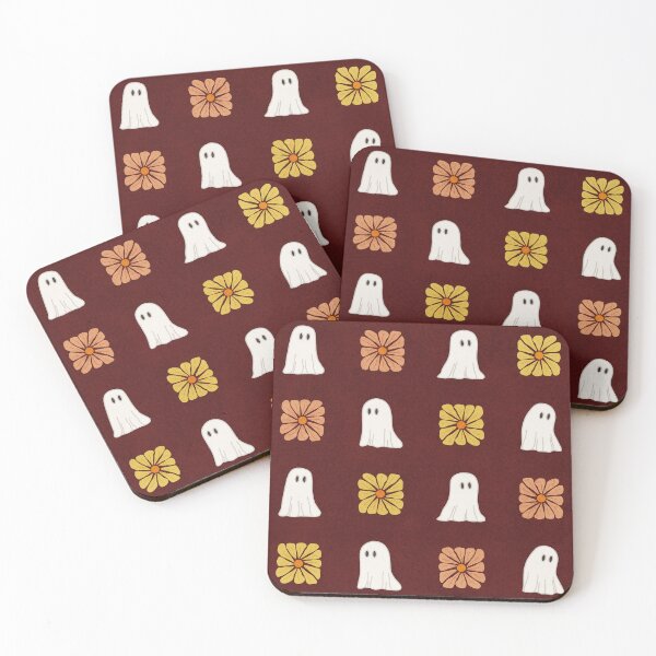 Item preview, White Ghosts and Warm Tone Wavy Retro Florals Grid Pattern designed and sold by GenAumonier.