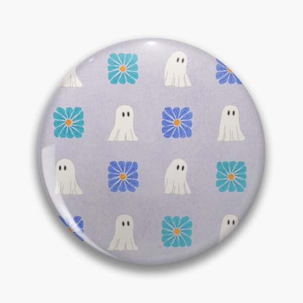 Item preview, White Ghosts and Cool Tone Wavy Retro Florals Grid Pattern designed and sold by GenAumonier.