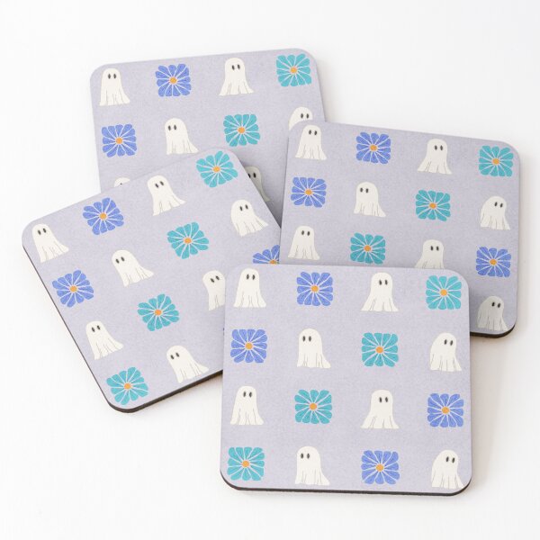 Item preview, White Ghosts and Cool Tone Wavy Retro Florals Grid Pattern designed and sold by GenAumonier.