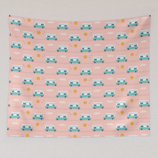 Item preview, Camper van pattern, pink designed and sold by MarleinWinter.