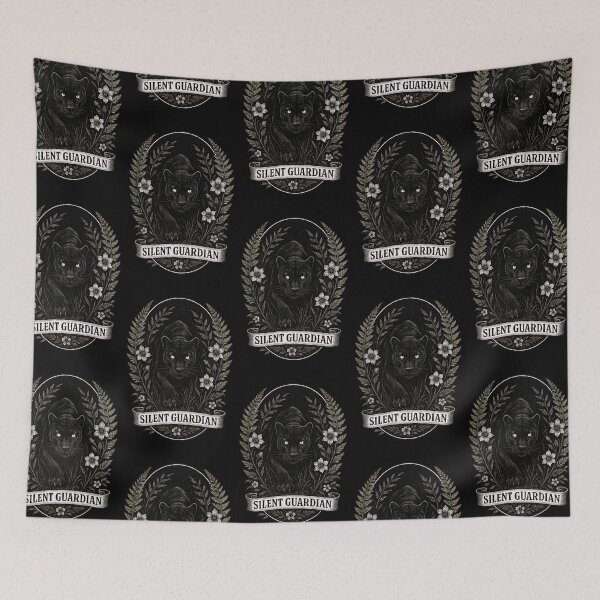 Item preview, Silent Guardian: Stealth Panther in Floral Frame Illustration designed and sold by Shoot-The-Moon.