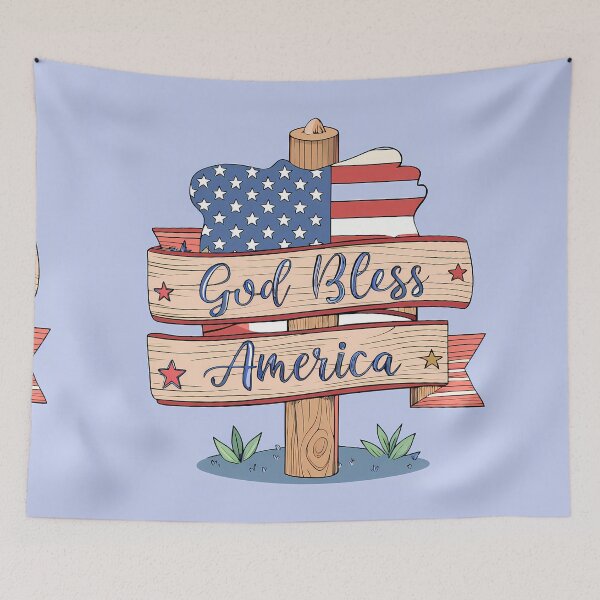 Item preview, Patriotic Sign God Bless America USA Red Blue designed and sold by ART ATTACK ZONE.