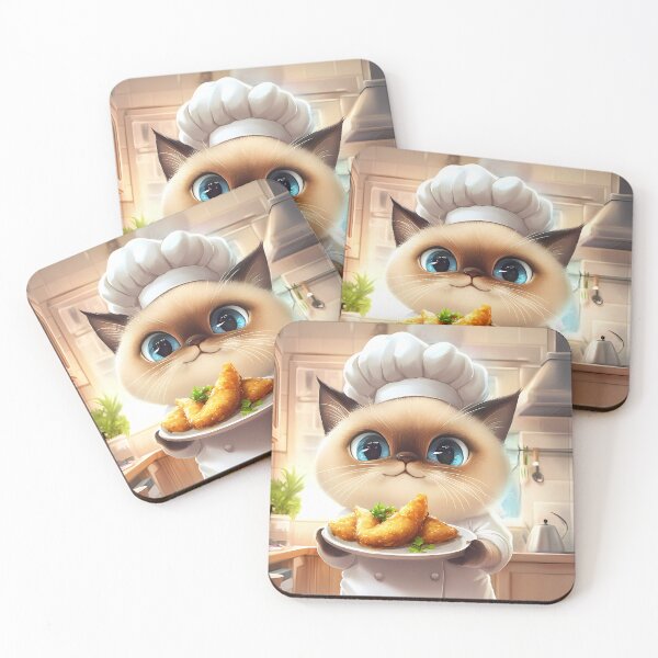 Item preview, Chubby Siamese Cat Chef Serving Crispy Fried Fish designed and sold by LOVE ART DESIGNS .