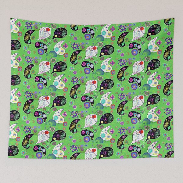 Item preview, Doodle art - Abstract of paisley shapes on lime green background  designed and sold by Dorothea Neumann.