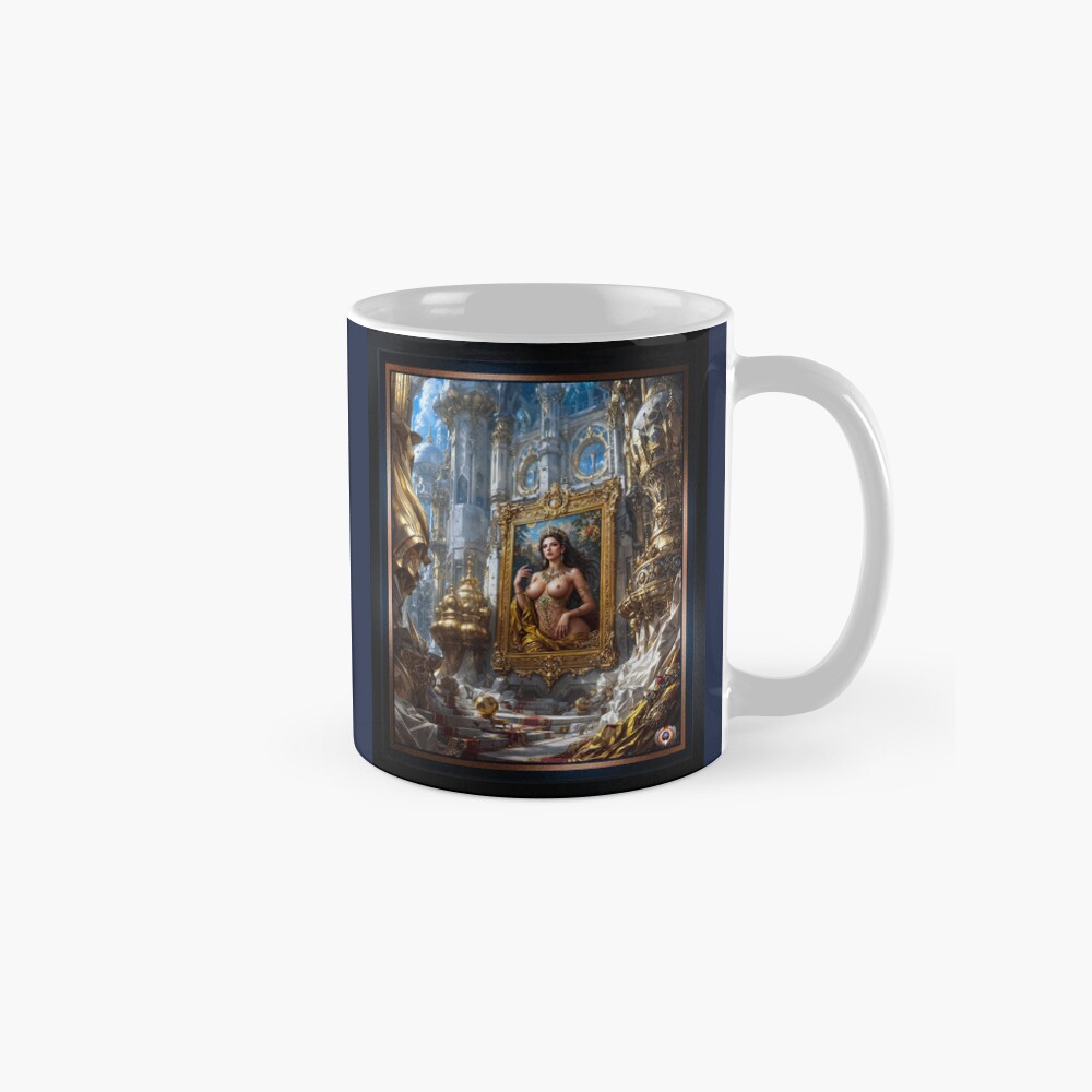 The Golden Portrait Of Kalia Falan Amidst The Treasures Of Delious Alluring AI Concept Art by Xzendor7 Decorative Art Print Coffee Mug