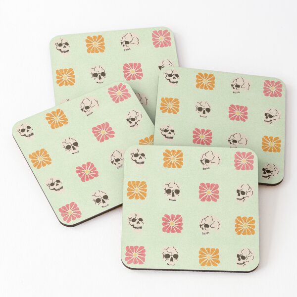 Item preview, Skull Bones and Warm Tone Wavy Retro Florals Grid Pattern designed and sold by GenAumonier.