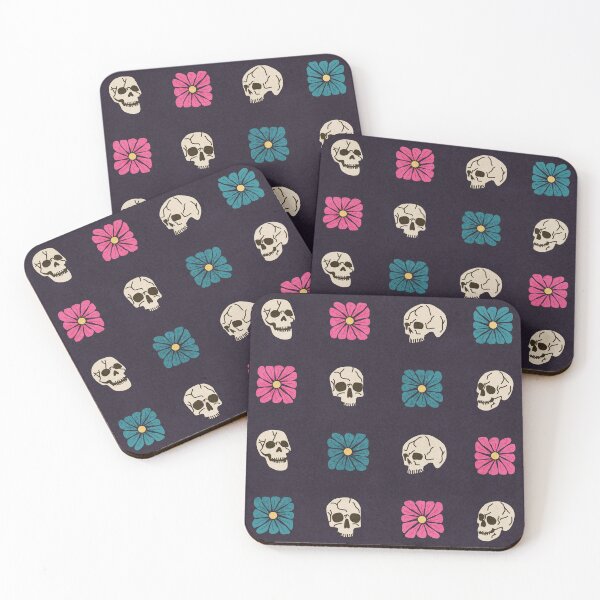 Item preview, Skull Bones and Cool Tone Wavy Retro Florals Grid Pattern designed and sold by GenAumonier.