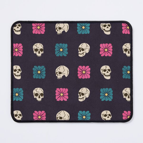 Item preview, Skull Bones and Cool Tone Wavy Retro Florals Grid Pattern designed and sold by GenAumonier.