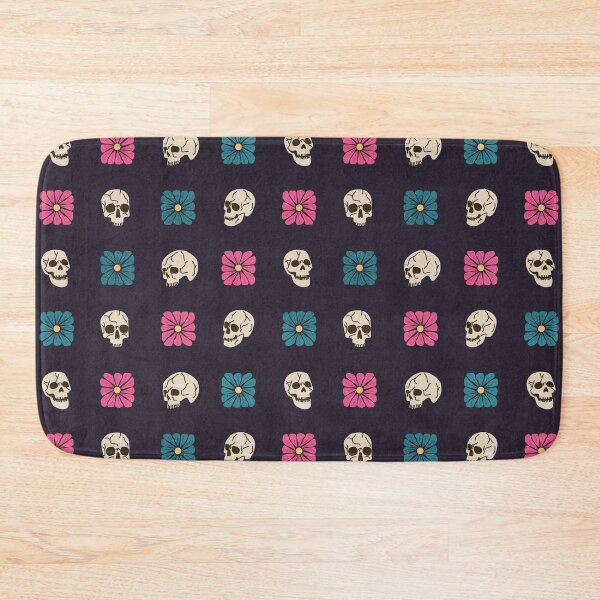 Item preview, Skull Bones and Cool Tone Wavy Retro Florals Grid Pattern designed and sold by GenAumonier.
