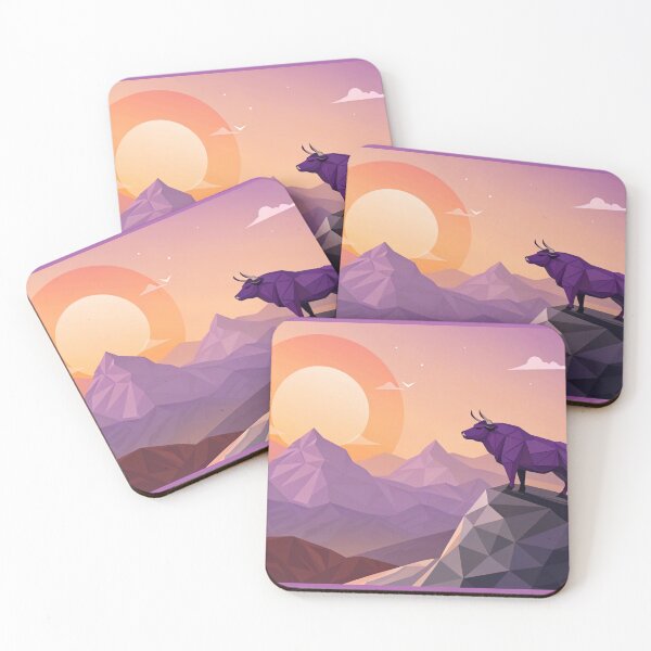 Item preview, Purple bull low-poly in a mountaintop at sunset  designed and sold by elkuni.