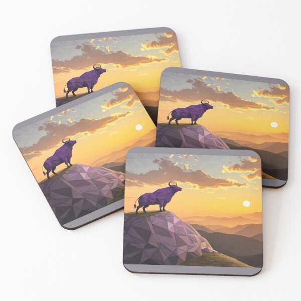 Item preview, Purple bull low-poly in a mountaintop at sunset  designed and sold by elkuni.
