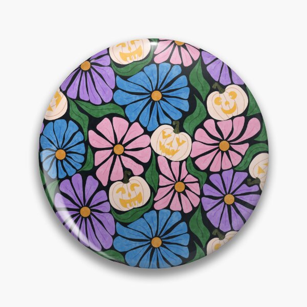 Item preview, Retro Halloween Carved White Pumpkins & Wavy Cool Florals Pattern designed and sold by GenAumonier.