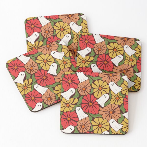 Item preview, Retro Halloween Ghosts and Warm Tone Wavy Colorful Florals Pattern designed and sold by GenAumonier.