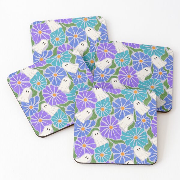 Item preview, Retro Halloween Ghosts and Cool Tone Wavy Colorful Florals Pattern designed and sold by GenAumonier.