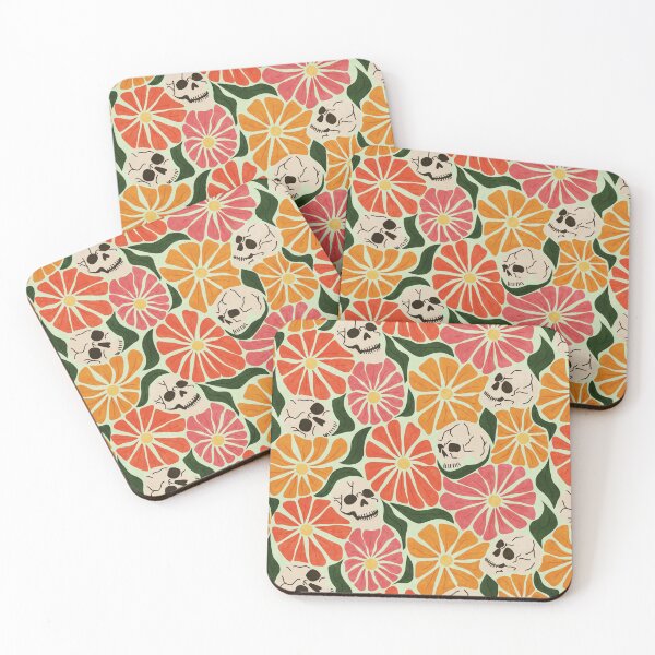 Item preview, Retro Halloween Skulls and Warm Tone Wavy Colorful Florals Pattern designed and sold by GenAumonier.