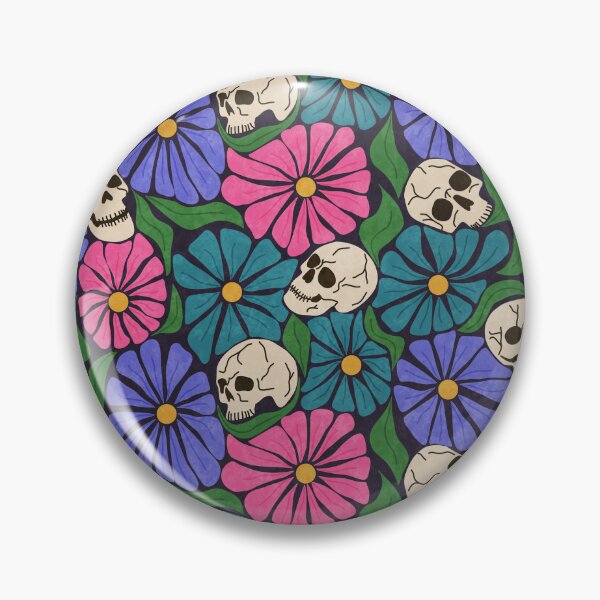 Item preview, Retro Halloween Skulls and Cool Tone Wavy Colorful Florals Pattern designed and sold by GenAumonier.