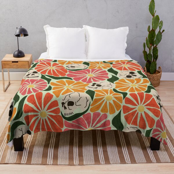 Item preview, Retro Halloween Skulls and Warm Tone Wavy Colorful Florals Pattern designed and sold by GenAumonier.