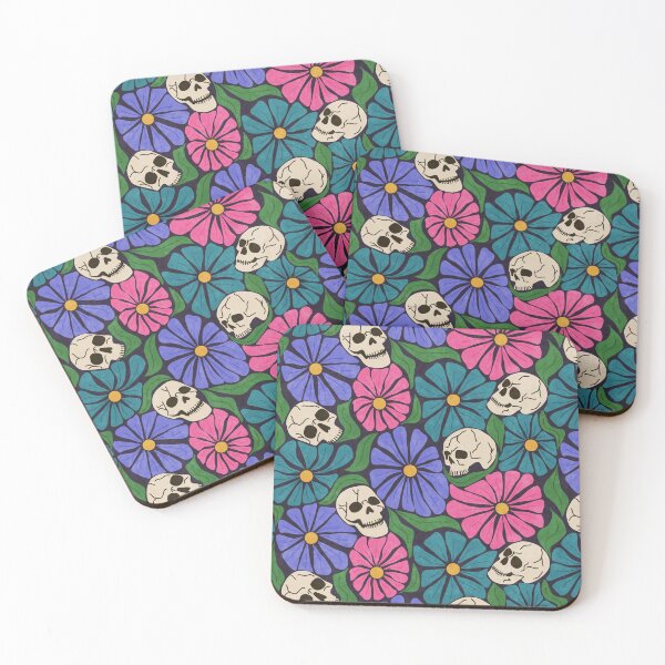 Item preview, Retro Halloween Skulls and Cool Tone Wavy Colorful Florals Pattern designed and sold by GenAumonier.