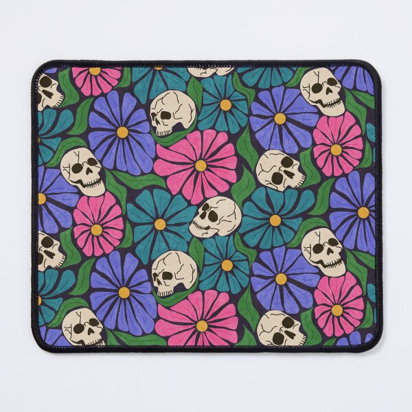 Item preview, Retro Halloween Skulls and Cool Tone Wavy Colorful Florals Pattern designed and sold by GenAumonier.