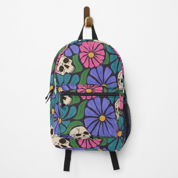 Item preview, Retro Halloween Skulls and Cool Tone Wavy Colorful Florals Pattern designed and sold by GenAumonier.