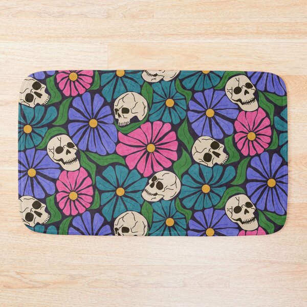 Item preview, Retro Halloween Skulls and Cool Tone Wavy Colorful Florals Pattern designed and sold by GenAumonier.