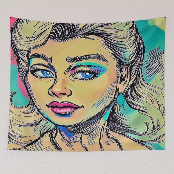 Item preview, Fierce Blue-Eyed Retro Glam Retro Woman Portrait designed and sold by gleefulme.