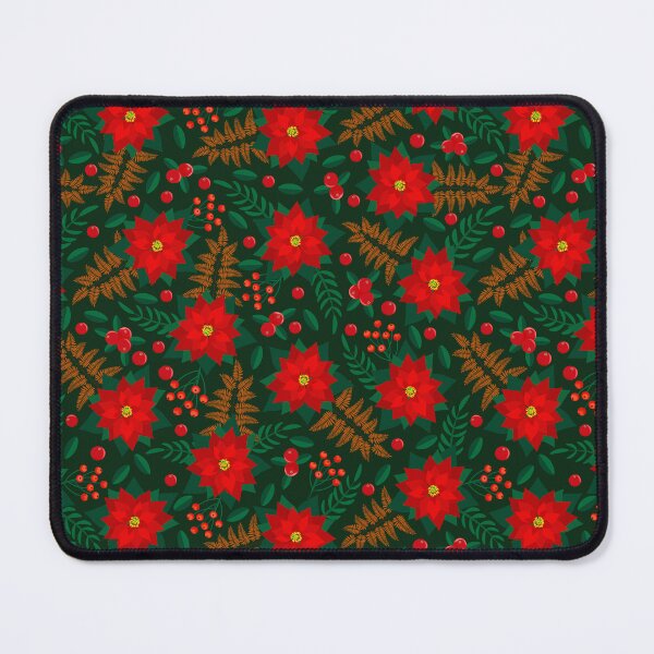Item preview, Christmas colorful pattern with red poinsettia, berries, leaves, green background. Seamless floral pattern-158. designed and sold by Natalya Alexandrou.