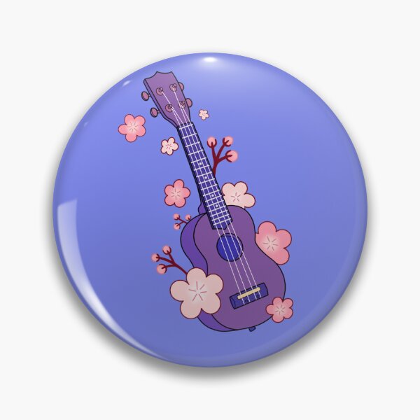 Item preview, Purple Ukulele Blossoms Pin Button designed and sold by MentallyGhost.