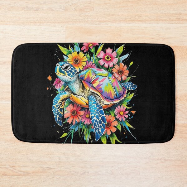 Item preview, Colorful Sea Turtle Surrounded by Tropical Flowers designed and sold by BogskyShop.