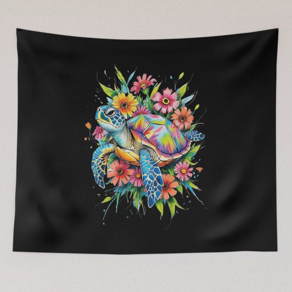 Item preview, Colorful Sea Turtle Surrounded by Tropical Flowers designed and sold by BogskyShop.