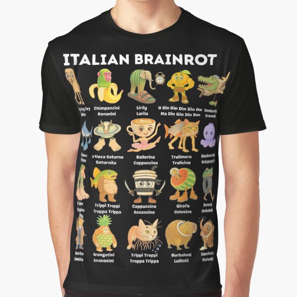Aperçu de l'œuvre T-shirt de dessin animé Pastel avec personnages italiens Brainrot créée et vendue par GenioFin.