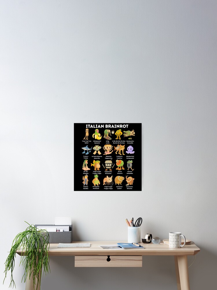 Italian Brainrot Characters, Pastel Meme Cartoon Tee Poster