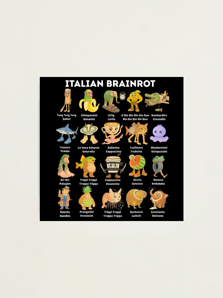 Aperçu 1 sur 3. Impression photo avec l'œuvre T-shirt de dessin animé Pastel avec personnages italiens Brainrot créée et vendue par GenioFin.