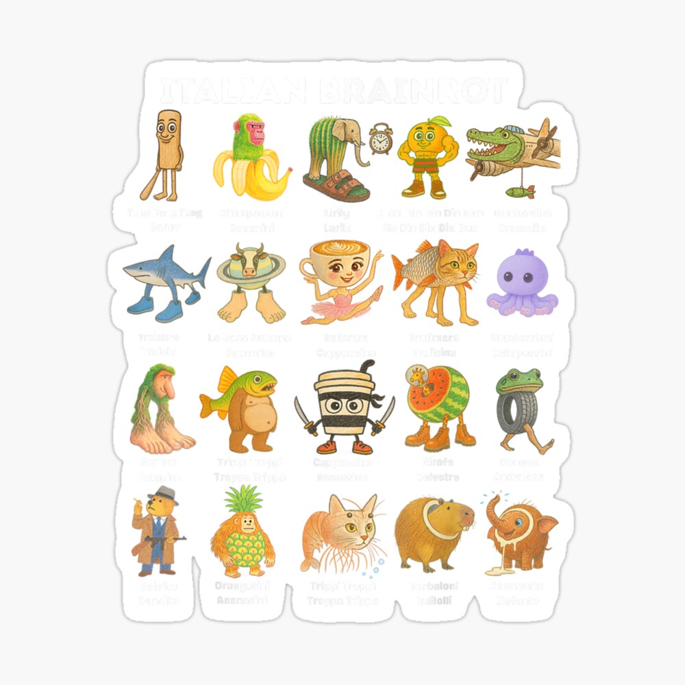 Italian Brainrot Characters, Pastel Meme Cartoon Tee Poster
